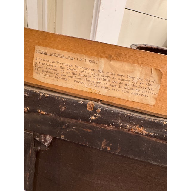 Wood 19th Century Oil on Canvas "Cattle Watering by the Stream" For Sale - Image 7 of 12