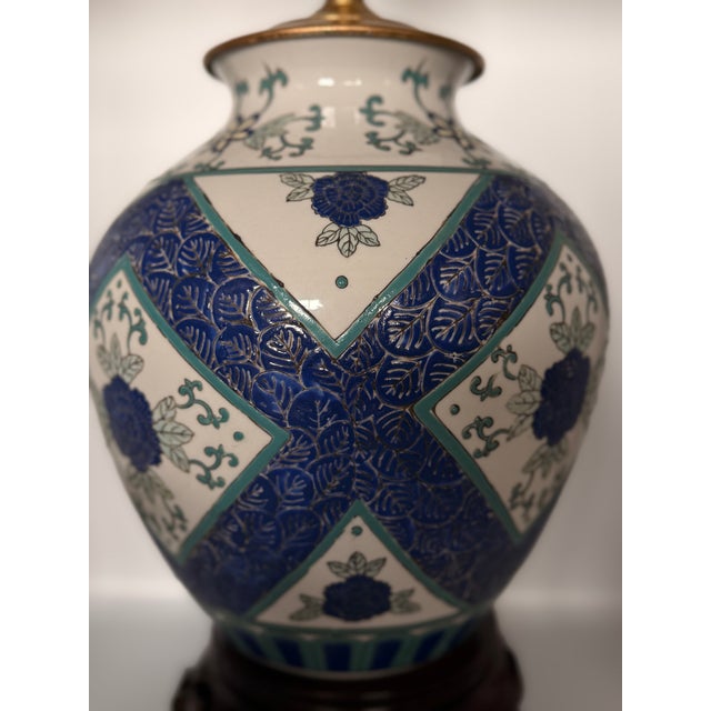 Vintage Blue & White Chinoiserie Ginger Jar Lamps With Custom Teal Linen Shades - a Pair For Sale - Image 9 of 11