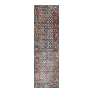 Antique Persian Malayer Gallery Runner With Allover Floral Motifs in Faded Blue For Sale