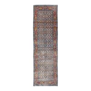 Antique Persian Malayer Gallery Runner With Allover Floral Motifs in Faded Blue