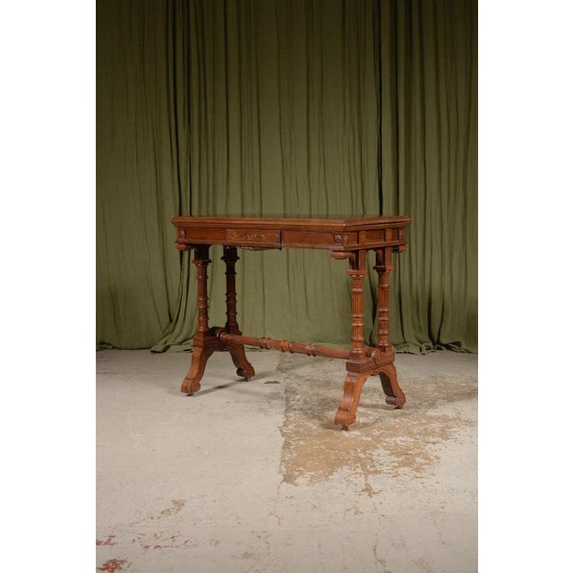 Aesthetic Movement Architectural Figured Mahogany Console / Card Table from William Walker & Sons, London, 1870s For Sale - Image 10 of 10