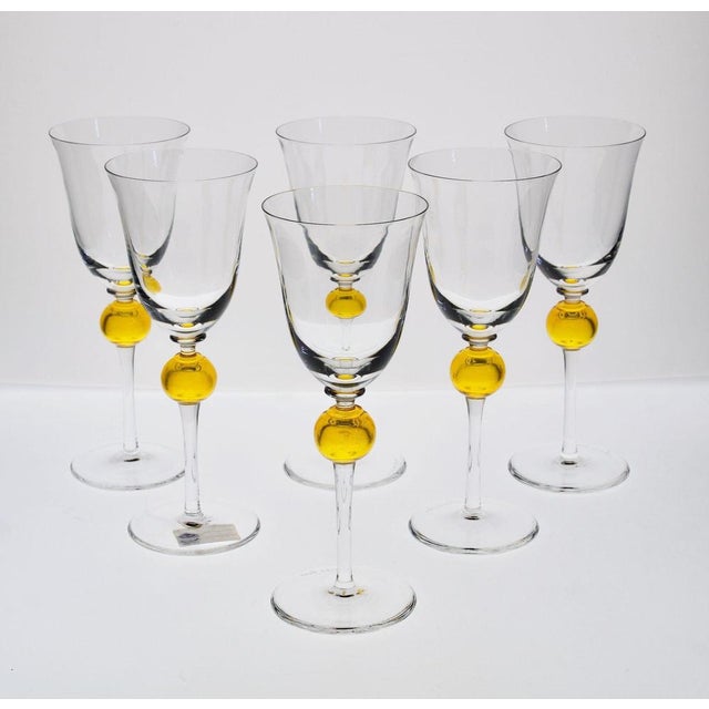 Stemmed Clear Glasses with Uranium Yellow Spheres from Cenedese, 1950s, Set of 6 For Sale - Image 10 of 18