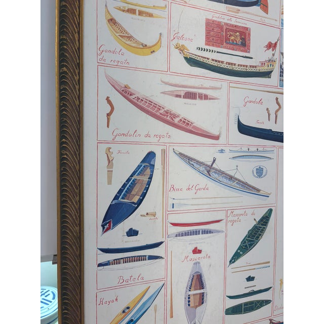 Paper Barche a Venezia Vintage Italian Nautical Poster Framed Venice Boat Chart Wall Art For Sale - Image 7 of 15