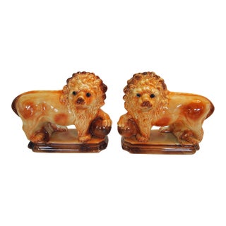 English Staffordshire Pottery Lions - A Pair For Sale