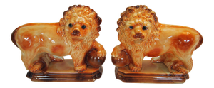 English Staffordshire Pottery Lions - A Pair