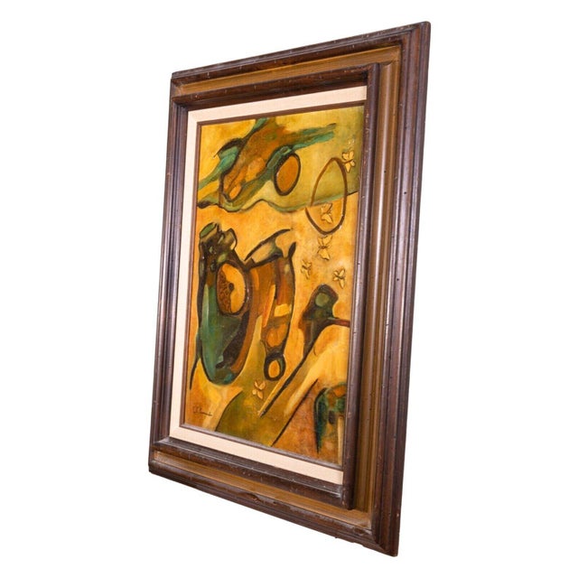 Abstract c.e. Leonard Cubits Surreal Abstract Signed Oil Painting on Framed Canvas 1970 For Sale - Image 3 of 8