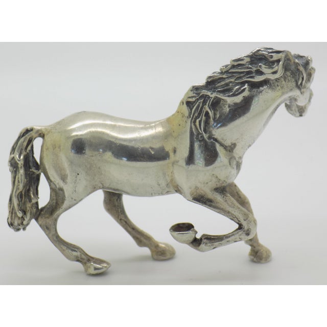 Vintage Italian Handmade Genuine Silver Galloping Horse Large Figurine From Arezzo, 1970s Solid 800 Silver Equestrian Animal Statue Decor For Sale - Image 4 of 11