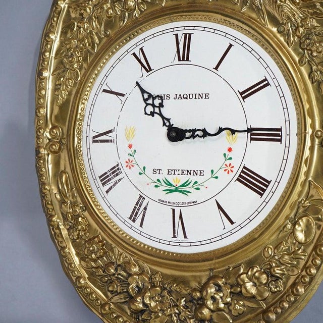 French Antique French Louis Jaquine Brass Wag-on-the Wall Clock 19th C For Sale - Image 3 of 8