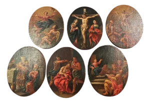 Central Italian Follower of Carlo Maratta, 6 Scenes from the Mysteries of the Rosary, Late 17th Century, Oil Paintings on Canvas, Set of 6