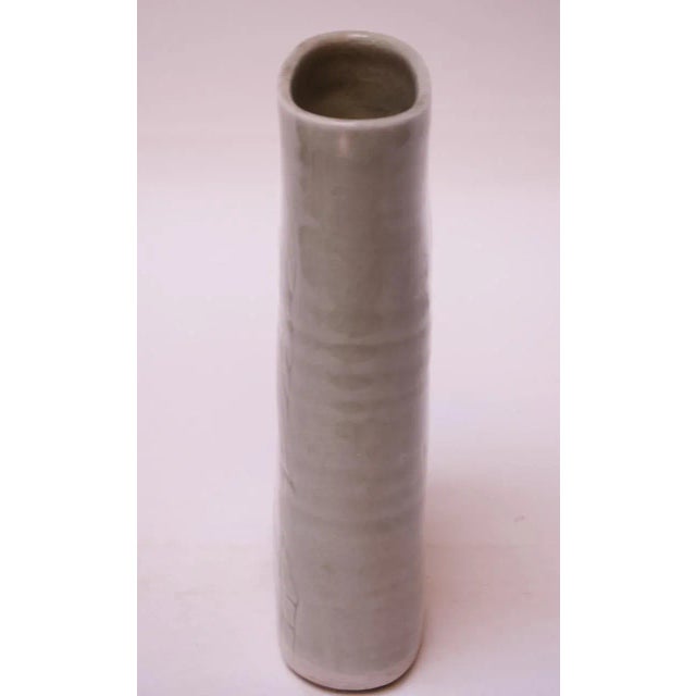 Studio Stoneware Pale Green Floral Vase Signed Pollack, 1976 For Sale - Image 4 of 13