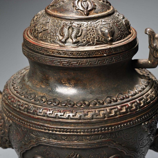 Vintage Tibetan Style Copper Teapot - High Relief Repoussé Ewer With Dragon Spout For Sale - Image 10 of 10