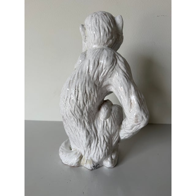 White 1960s Vintage Italian Palm Beach Style Glazed Terracotta Monkey Sculpture For Sale - Image 8 of 12