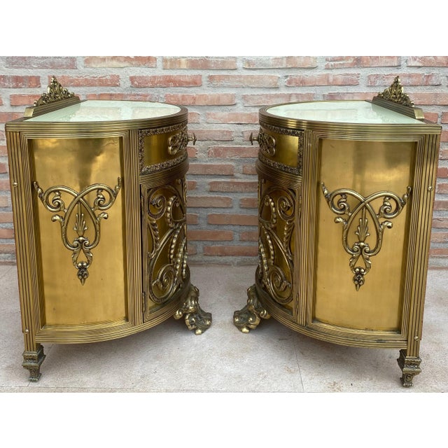 Metal Pair of Louis XVI Style Bronze Demilune Cabinets, 20th Century For Sale - Image 7 of 18