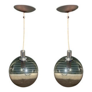 1960s Mid-Century Modern Smoked Glass Pendant Lights - Pair For Sale