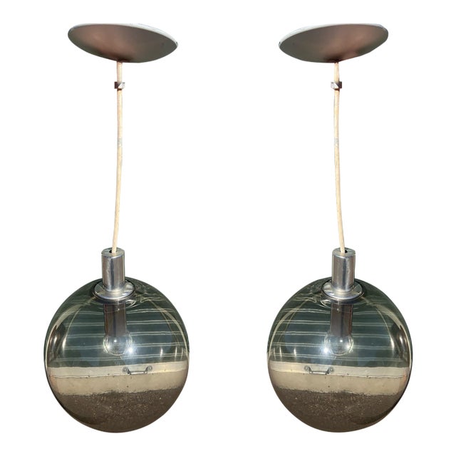 1960s Mid-Century Modern Smoked Glass Pendant Lights - Pair For Sale