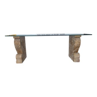 1980s Modern Marble Base With Glass Top Console Table For Sale