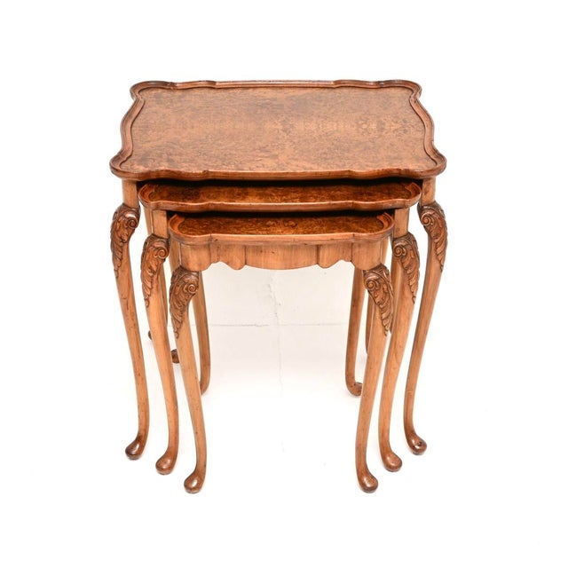 Antique Burr Walnut Nest of Tables, 1930, Set of 3 For Sale - Image 3 of 11