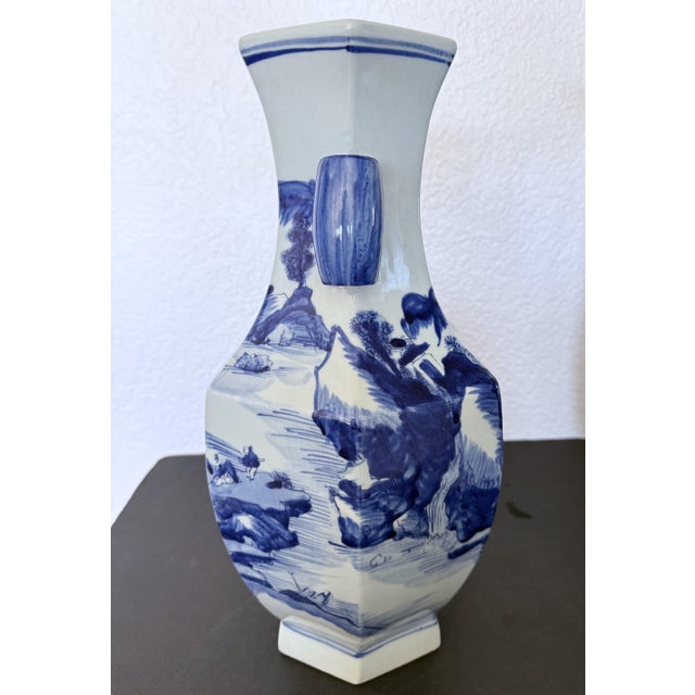 Vintage Chinese Blue & White Porcelain Landscape Vases - Trio Set For Sale - Image 18 of 18