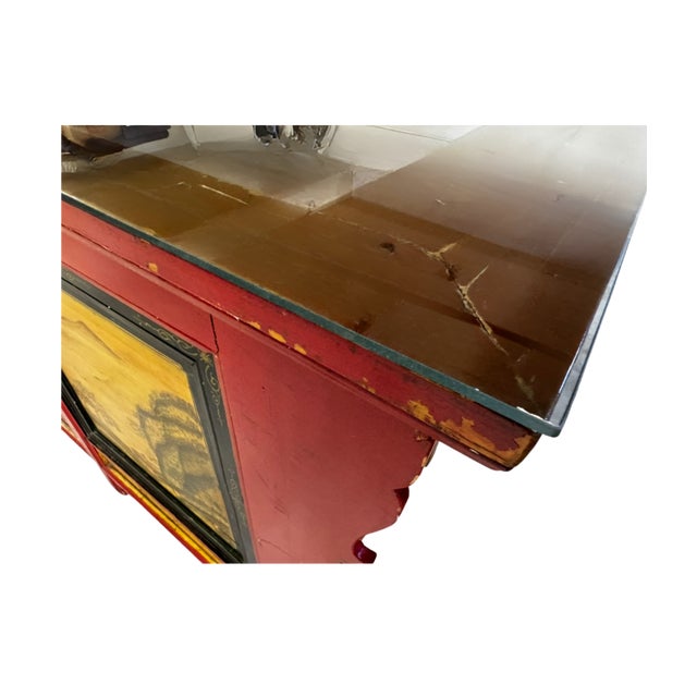Late 19th Century Hand Painted Converted Desk Red Gansu Sideboard Cabinet Grain Bin For Sale - Image 12 of 12