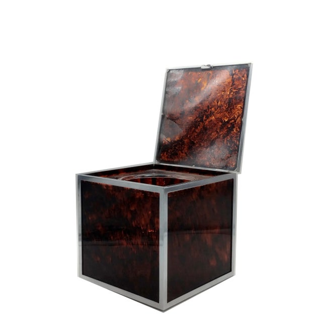 Squared Ice Bucket in Tortoise Shell Effect Acrylic and Chrome by Christian Dior, Italy, 1970s For Sale - Image 6 of 7