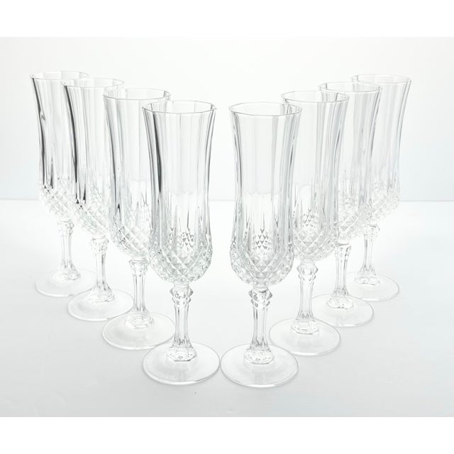 Contemporary 1990s Cristal D’Arques “Longchamp” Crystal Fluted Champagne Glasses - Set of 8 For Sale - Image 3 of 5