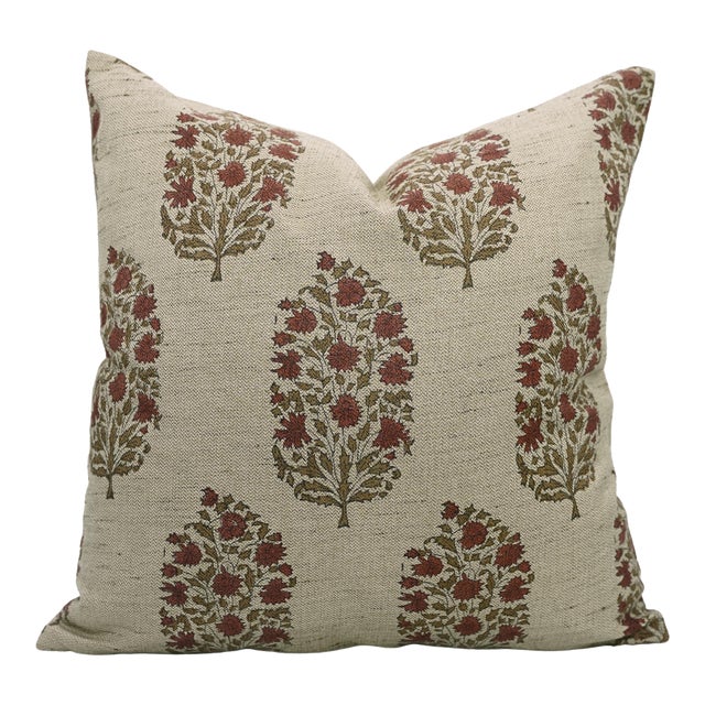 Fabdivine Hand Block Print Linen Blend Virat Print Cushion Cover- 24x24 For Sale