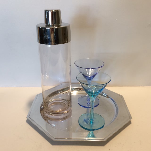 Vintage Martini Shaker with 2 Glasses & Silver Plated Tray Set Chairish