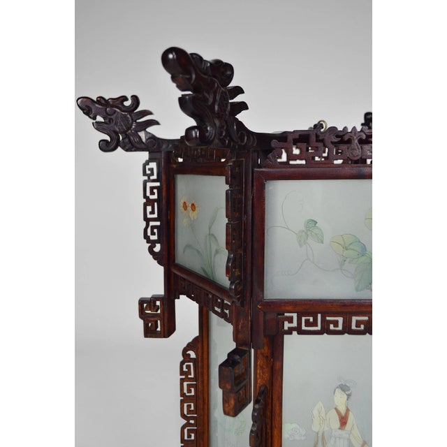 Large Antique Asian Carved Wood Lantern with Dragons & Painted Glass Panels, 1900s For Sale - Image 14 of 18
