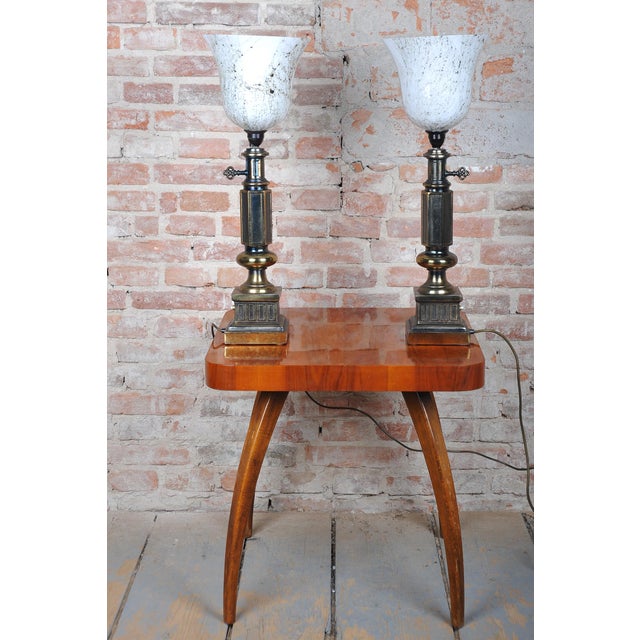 Mid-Century Modern Table Lamps in Brass and Marble Glass, France, 1950s, Set of 2 For Sale - Image 9 of 10