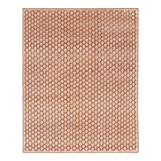 Rug & Kilim’s Modern Block Print Runner Rug in Pink with Cream Floral Pattern - 3x6 For Sale