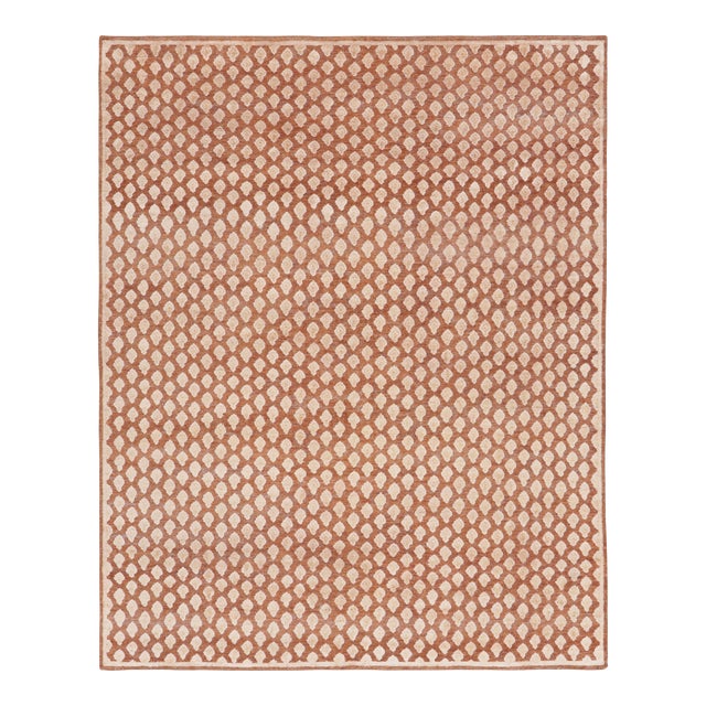 Rug & Kilim’s Modern Block Print Runner Rug in Pink with Cream Floral Pattern - 3x6 For Sale