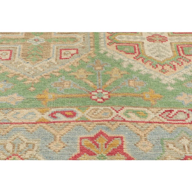2000 - 2009 Vintage Modern Green Oushak Rug - 09'00 X 12'02 For Sale - Image 5 of 9