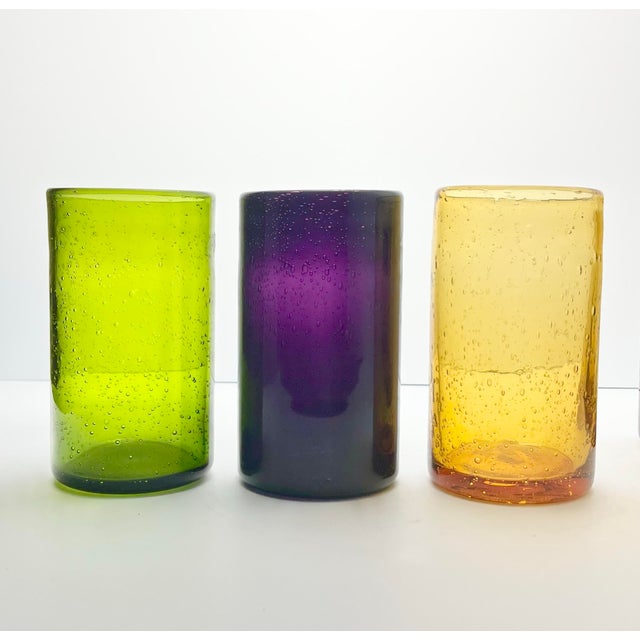 2010s 6 Colorful Blown Highball Tumbler Drinking Glasses For Sale - Image 5 of 6