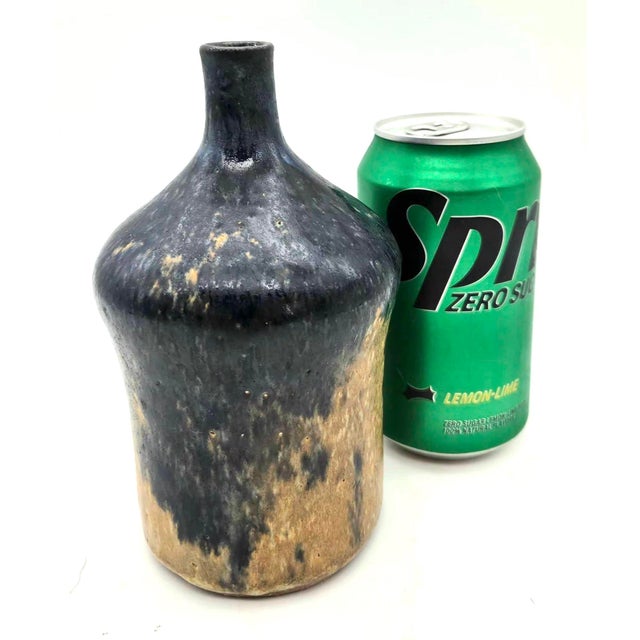 Ink Blue 1970s Artisan Signed Studio Pottery Glazed Stoneware Bud Vase For Sale - Image 8 of 11