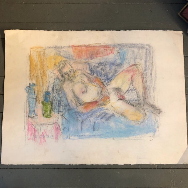 Original Vintage Male Nude Charcoal Pastel Drawing Signed For Sale In Philadelphia - Image 6 of 6