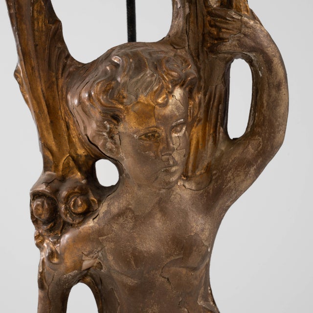 1900s Italian Wood Carved Table Lamp On Metal Base For Sale - Image 9 of 18