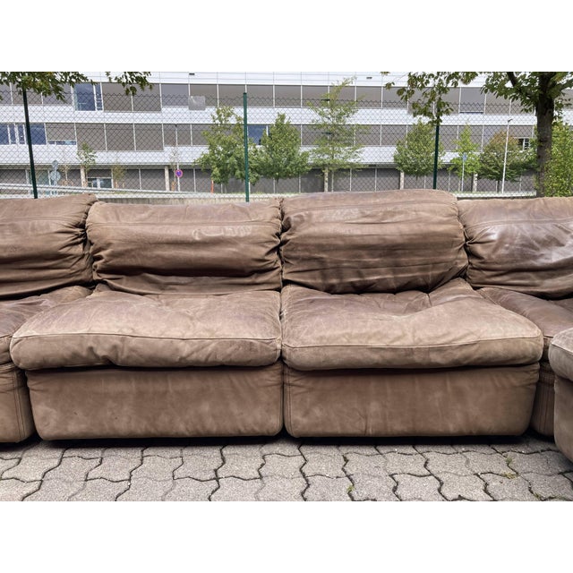Vintage Brown Leather Sofa from Rolf Benz, 1970s, Set of 6 For Sale - Image 10 of 18