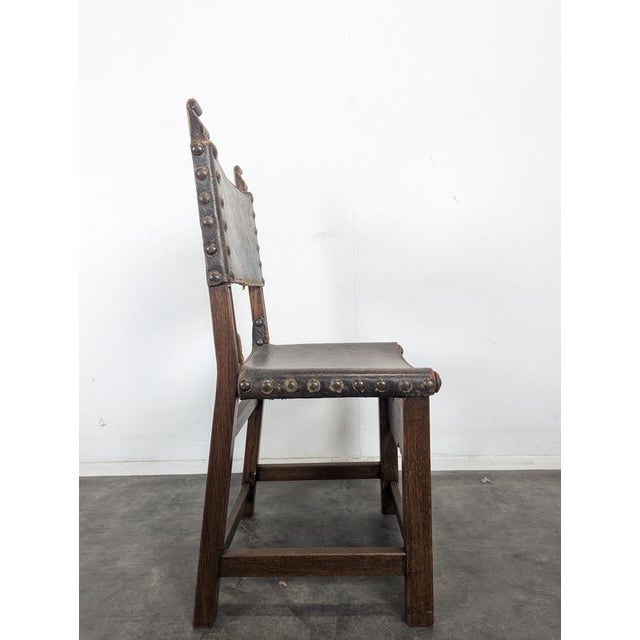Gothic Chairs in Oak and Studded Leather, Set of 8 For Sale - Image 4 of 14
