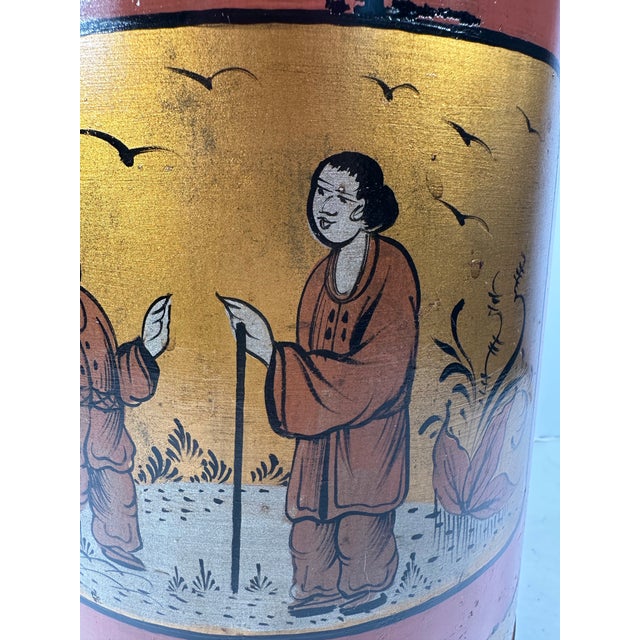 19th Century English Chinoiserie Toleware Grocer's Tea Canister A fine and well-proportioned grand-scale English grocer's...