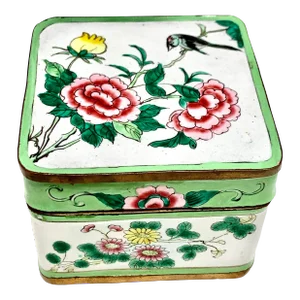 Asian Chinoiserie Petite Enamel Cloisonné Jewelry Stash Box