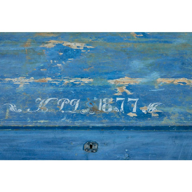 Swedish Hand-Painted Pine Blanket Box, 1877 For Sale - Image 9 of 10
