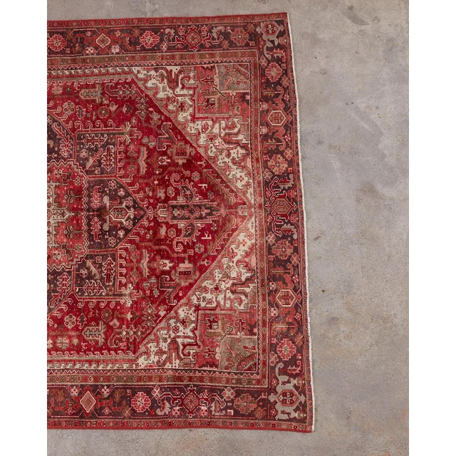 Vintage Persian Heriz Wool Rug For Sale - Image 4 of 13
