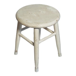 Antique Painted White Kitchen Low Stool Distressed For Sale