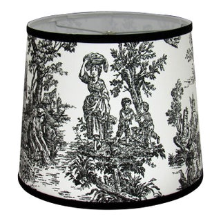 12" Black and White Toile Drum Lamp Shade For Sale