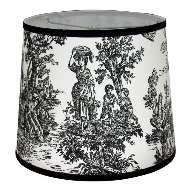12" Black and White Toile Drum Lamp Shade For Sale