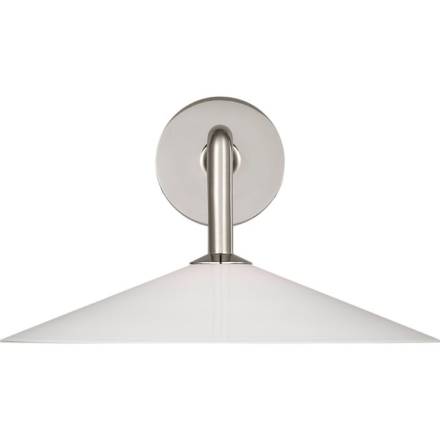 Modern Amber Lewis for Visual Comfort Signature Ponce 9" Sconce in Polished Nickel with Milk White Glass Shade For Sale - Image 3 of 12