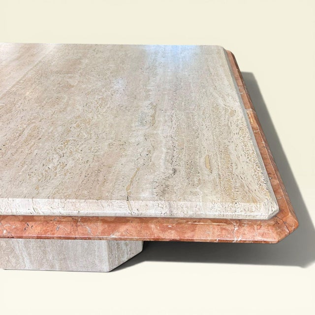 Stone Italian Coffee Table in Tavertino Marble and Coralito, 1980s For Sale - Image 7 of 9