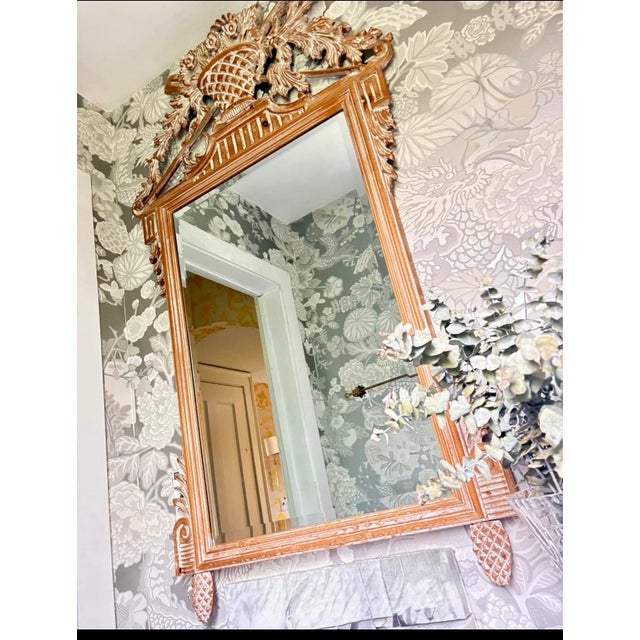 French Country Vintage Italian LaBarge Louis XVI Style Pickled Pine Wall Mirror For Sale - Image 3 of 9
