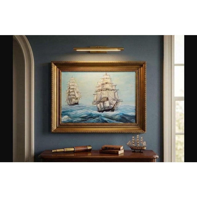 Textile Vintage 1971 Jantz Framed Tall Ships & Clipper Ships Maritime Oil Painting For Sale - Image 7 of 7