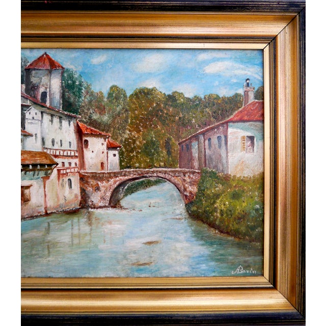 Wood 1990s J Borin French School River Town Landscape Oil Painting Signed For Sale - Image 7 of 12